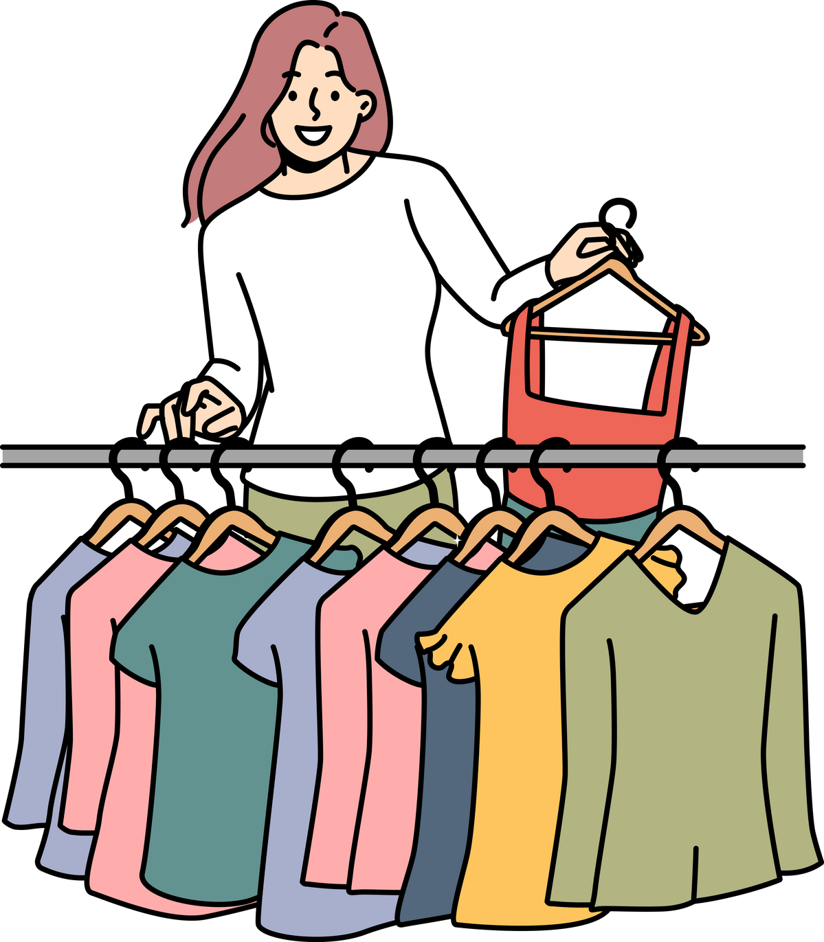 Smiling woman shopping clothes in boutique